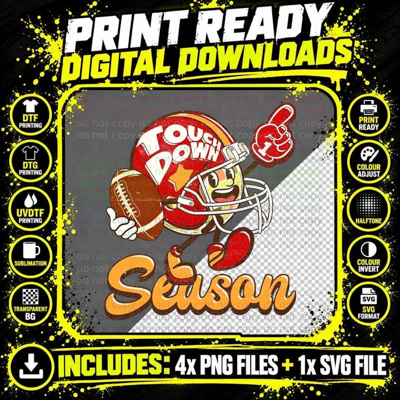 Touchdown Season Football Retro Groovy Football Game Day Png SVG Digital Bundle