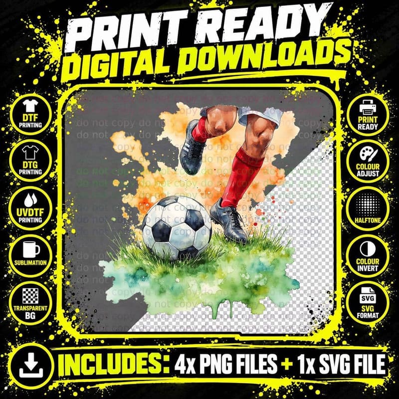 Vibrant Soccer Player Kick Action Graphic T-Shirt Png SVG Digital Bundle