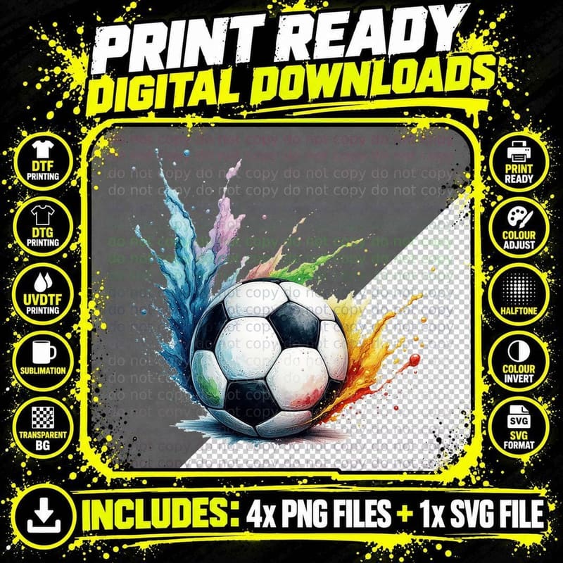 Vibrant Splash Soccer Ball Colorful Energy Sports Art Png SVG Digital Bundle