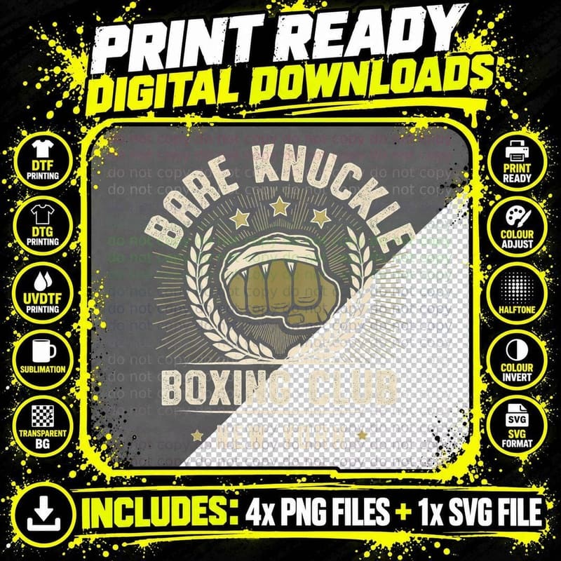 Vintage Bare Knuckle Boxing Club Est 1950 Boxing Hand Png SVG Digital Bundle