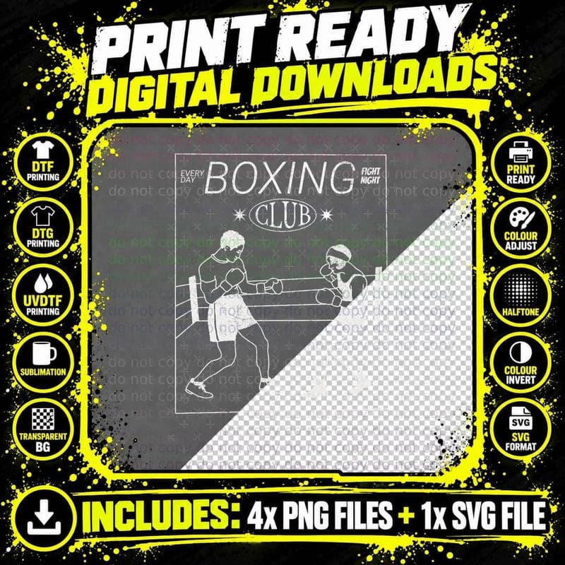 Vintage Boxing Club Man and Woman Are Fighting Classic Png SVG Digital Bundle