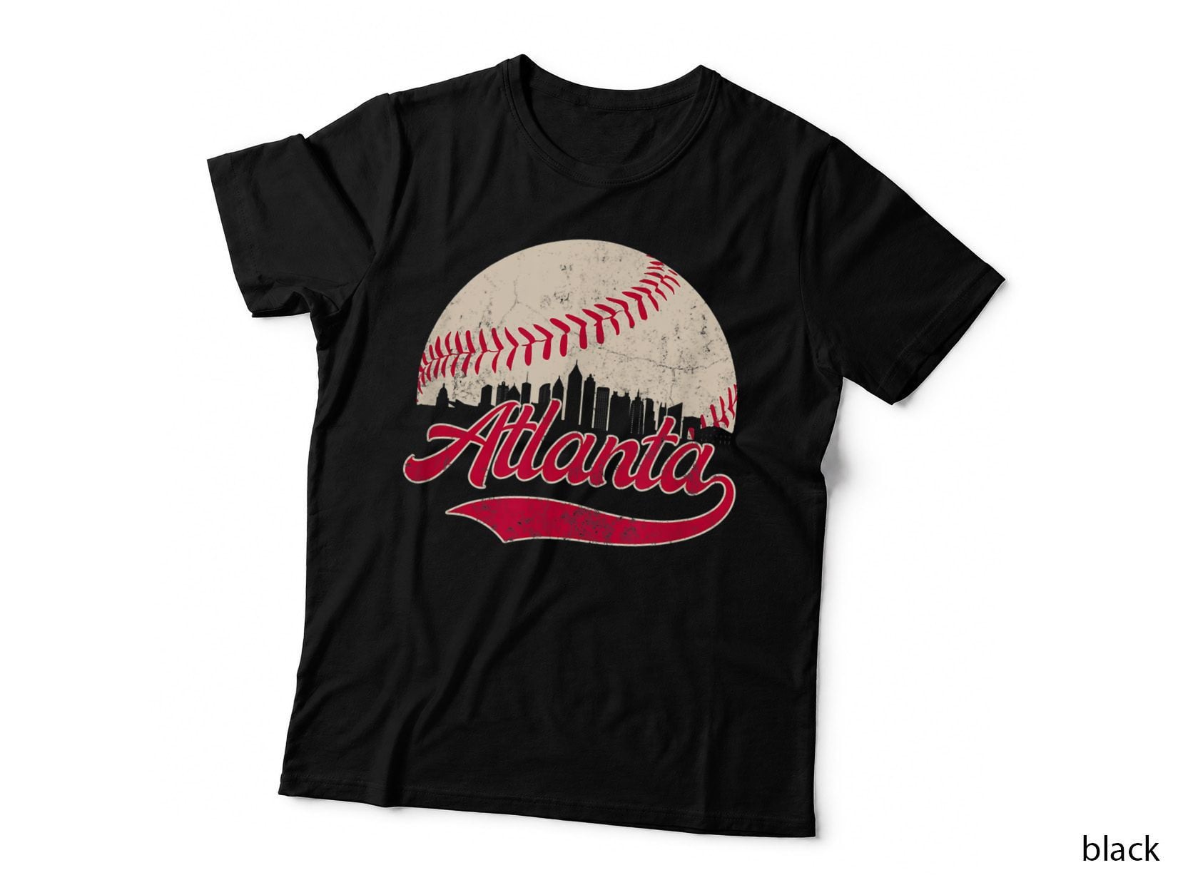 Vintage Distressed Atlanta Skyline Tee Baseball T-Shirt