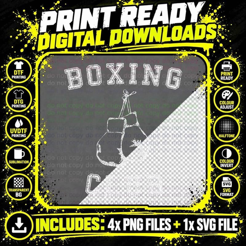 Vintage Distressed Boxing Club T with Boxing Gloves Png SVG Digital Bundle