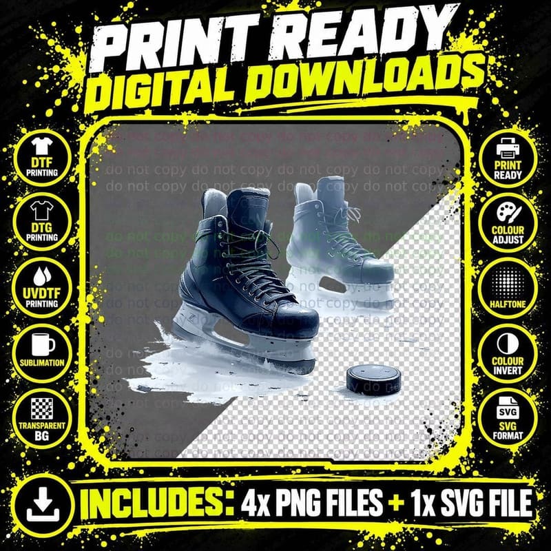 Vintage Hockey Skate Puck Ice Rink Sports Graphic T-Shirt Png SVG Digital Bundle
