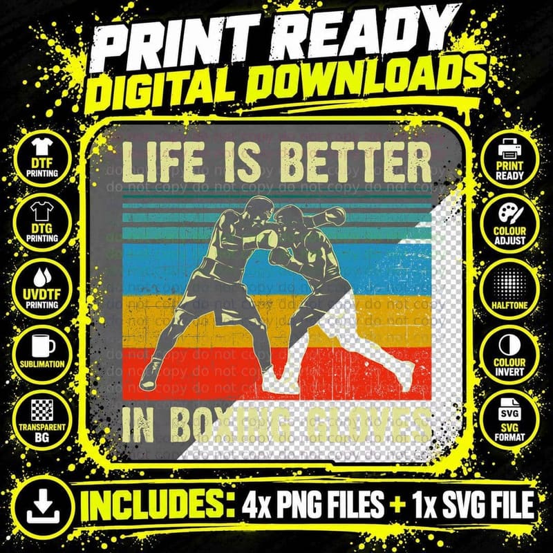 Vintage Life Is Better in Boxing Gloves Boxer Boxing Png SVG Digital Bundle