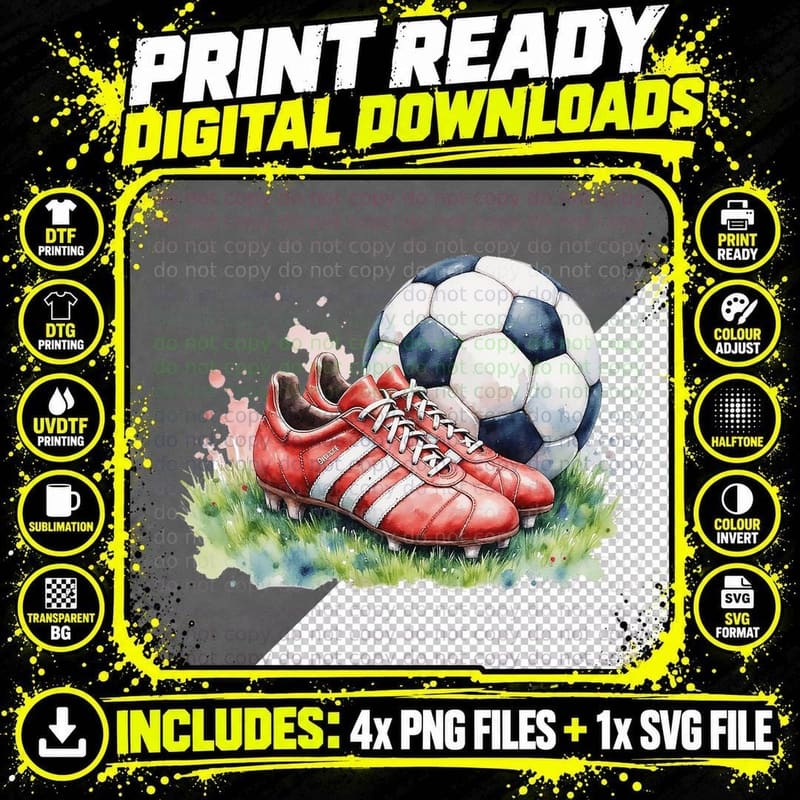 Vintage Red Soccer Cleats Football Boot Game Day Sports Png SVG Digital Bundle