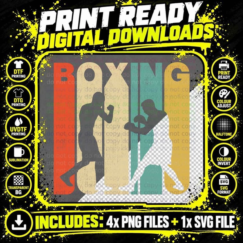 Vintage Retro Boxing Silhouette T-Shirt Png SVG Digital Bundle