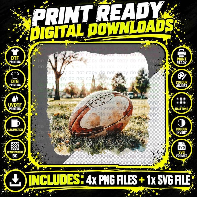 Vintage Rugby Ball on Grass Game Day Retro Sports Fan Png SVG Digital Bundle