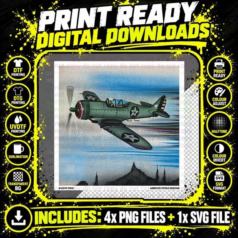 WW2 Fighter Plane Airbrush Painting Military Veterans Png SVG Digital Bundle