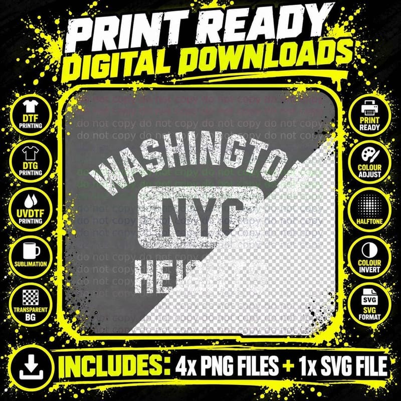 Washington Heights NYC Gym Style Distressed White Print Png SVG Digital Bundle