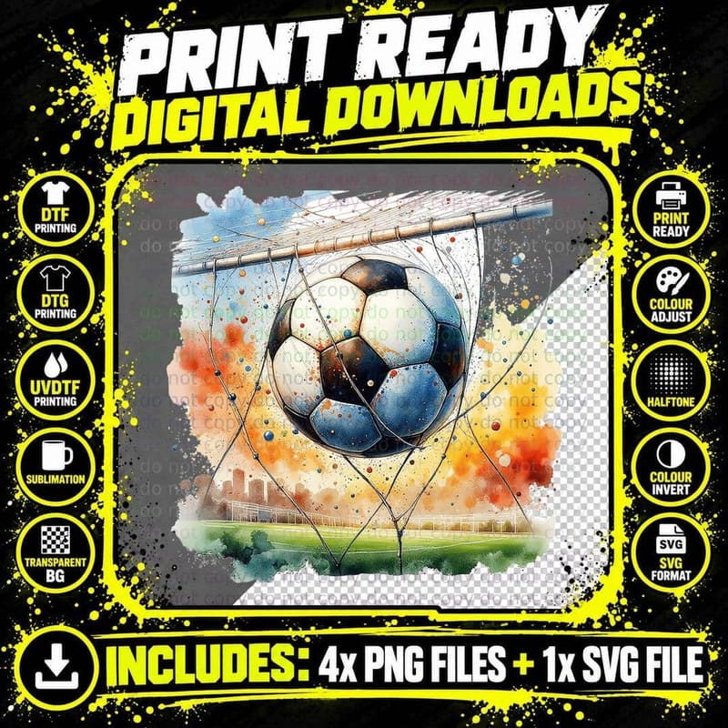 Watercolor Soccer Ball Goal Score Art Football Player Png SVG Digital Bundle