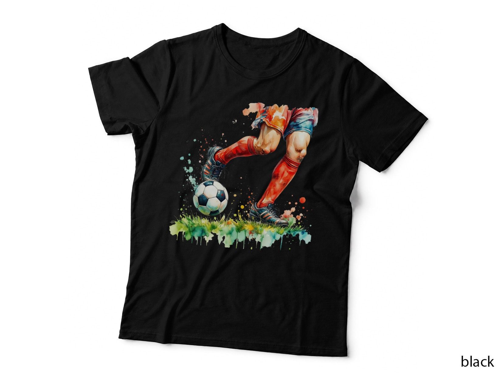 Watercolor Soccer Football Player Dribbling Kick Sport T-Shirt