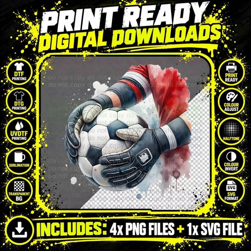 Watercolor Soccer Goalie Gloves Football Keeper Art Png SVG Digital Bundle