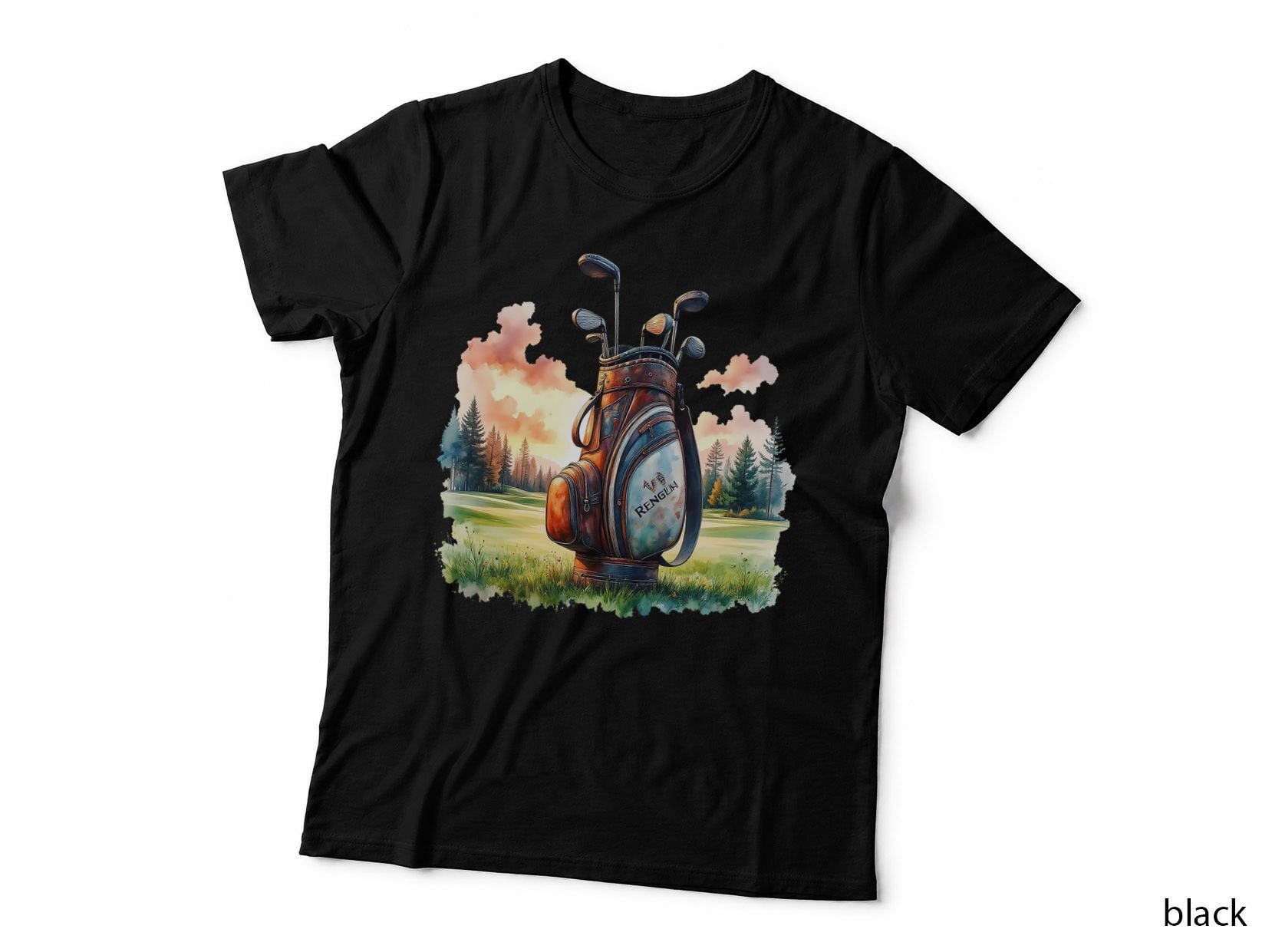 Watercolor Vintage Golf Bag Clubs Sunset Golfer Dad T-Shirt