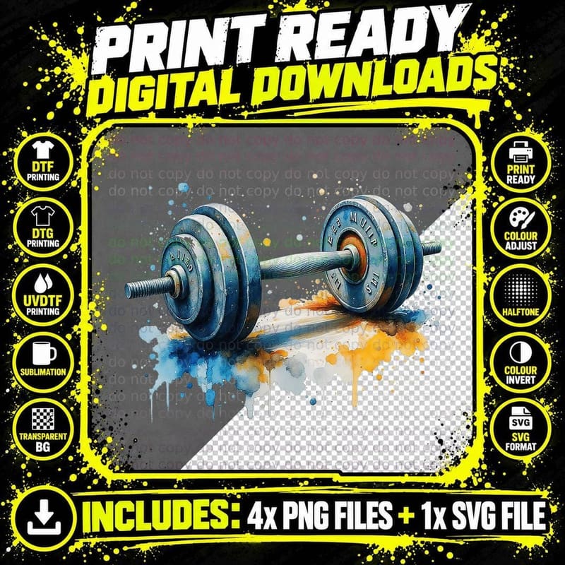 Weight Plate Dumbbell Gym Workout Fitness Lifting Png SVG Digital Bundle