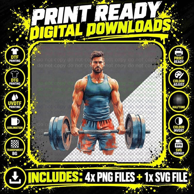 Weightlifter Gym Workout Fitness Bodybuilding Motivation Png SVG Digital Bundle