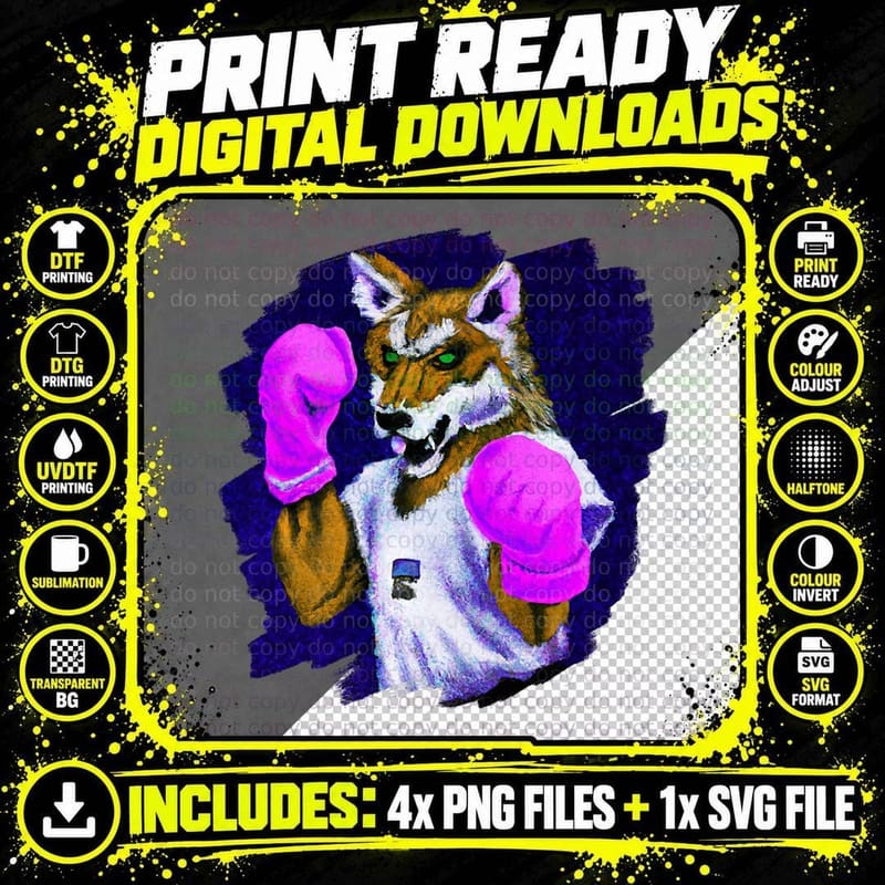 Wolf Boxing Cool Funny Boxer Humor Gift T-Shirt Png SVG Digital Bundle