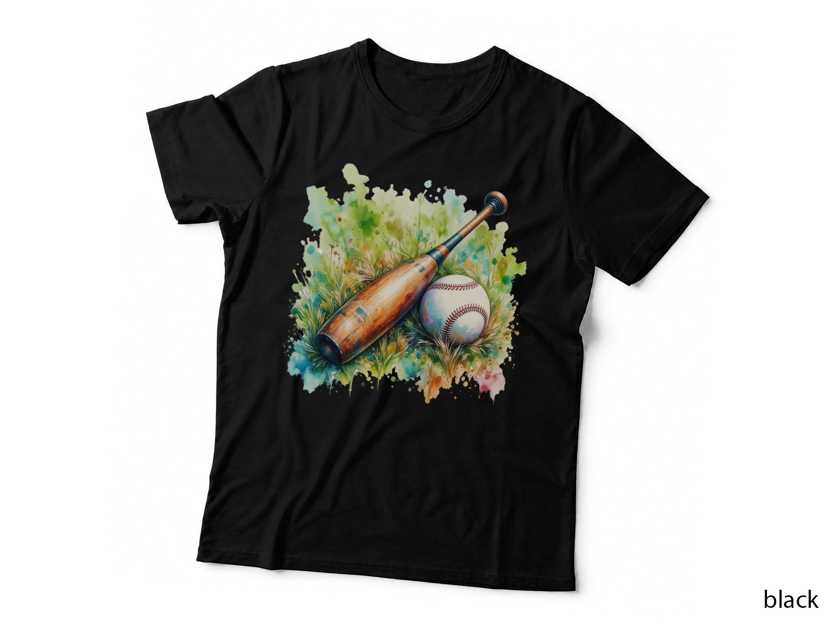Wooden Baseball Bat Ball Sports Fan Grass Field Graphic T-Shirt