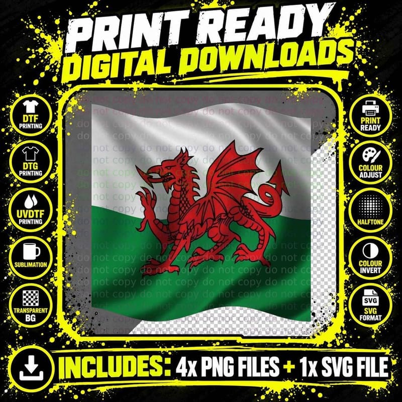 Y Ddraig Goch Welsh Flag Rugby Union V1 Classic T-Shirt Png SVG Digital Bundle