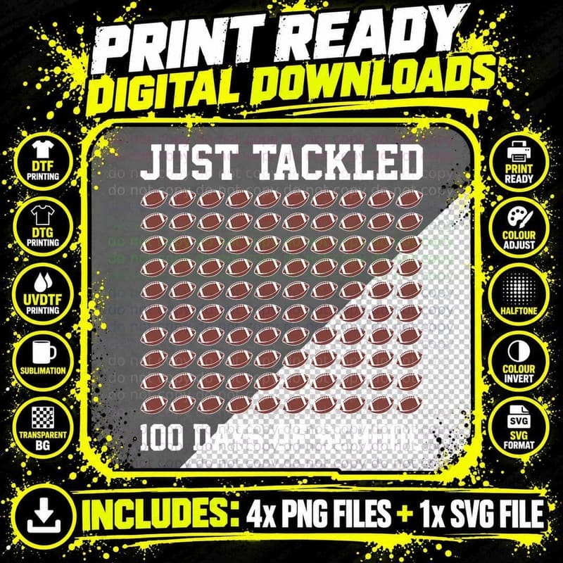 100th Day of School Boys Just Tackled 100 Days Kids Png SVG Digital Bundle