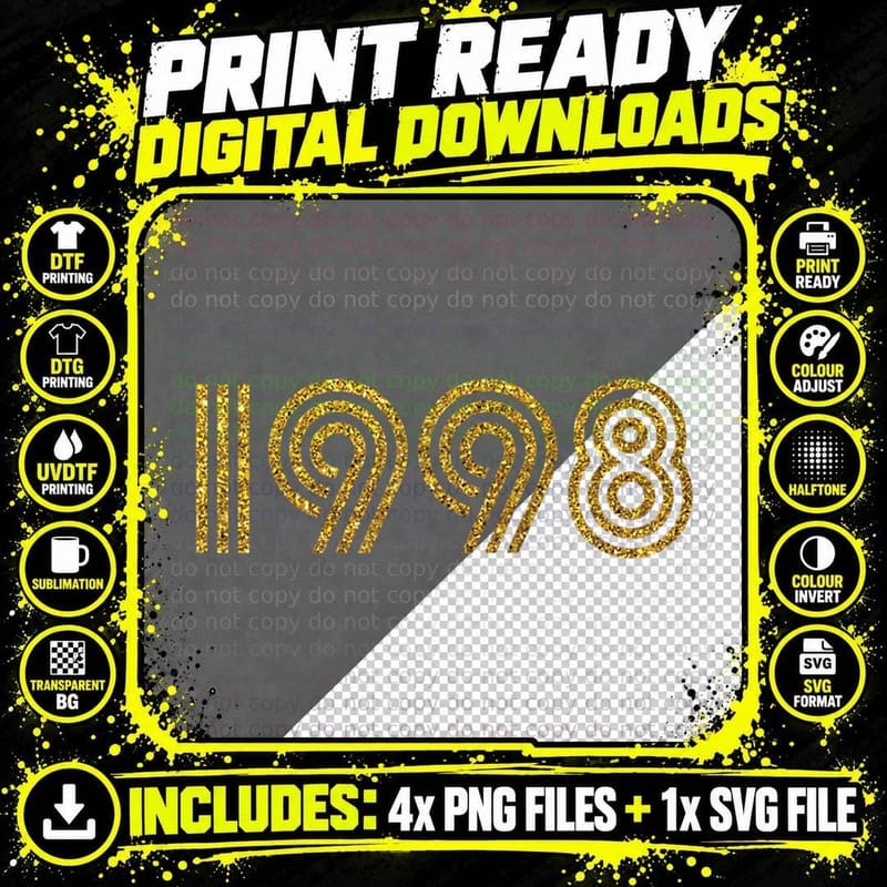1998 - Birth Year Milestone Birthday Retro Funk Disco Png SVG Digital Bundle