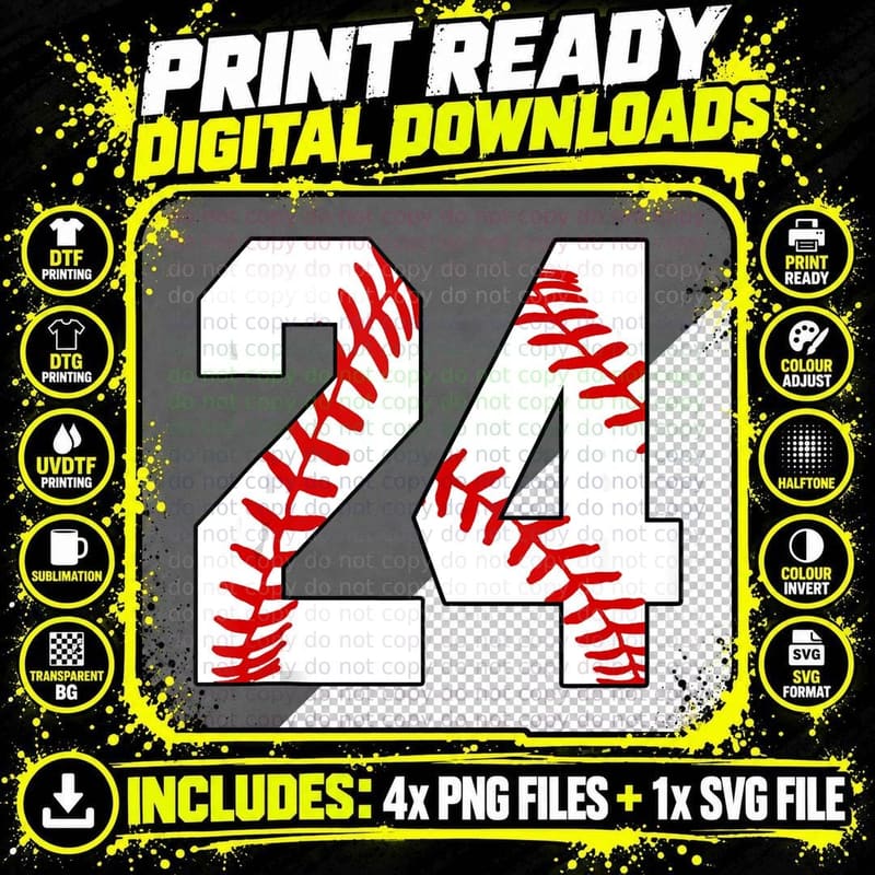 24 Baseball Lover Twenty-Four Player Baseball Mom Jersey Png SVG Digital Bundle