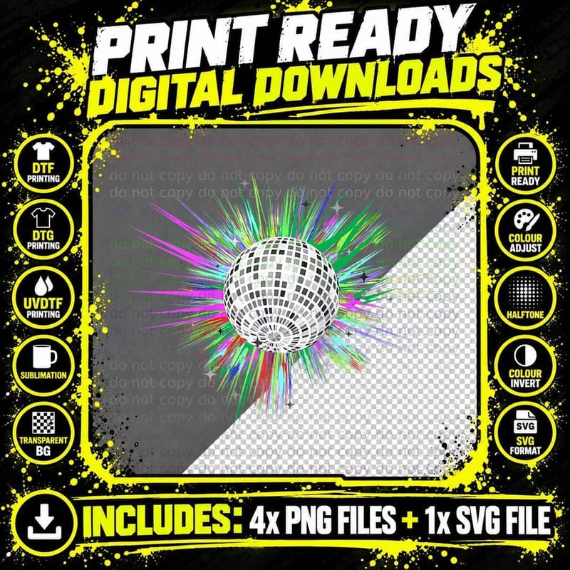 80's and 90's Style Dance Disco Ball Classic T-Shirt Png SVG Digital Bundle