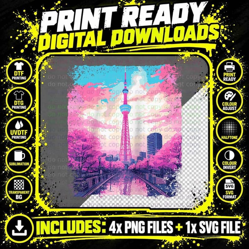 Aesthetic Skytree Tokyo Japan Vaporwave Japanese Sight Png SVG Digital Bundle