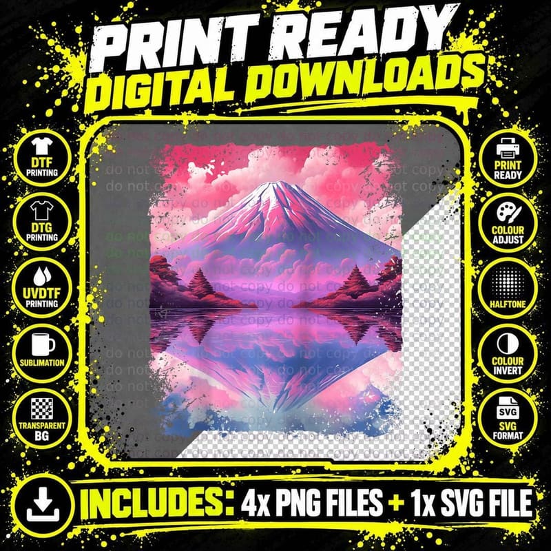 Aesthetic Vaporwave Volcano Japan Japanese Sight Mount Png SVG Digital Bundle