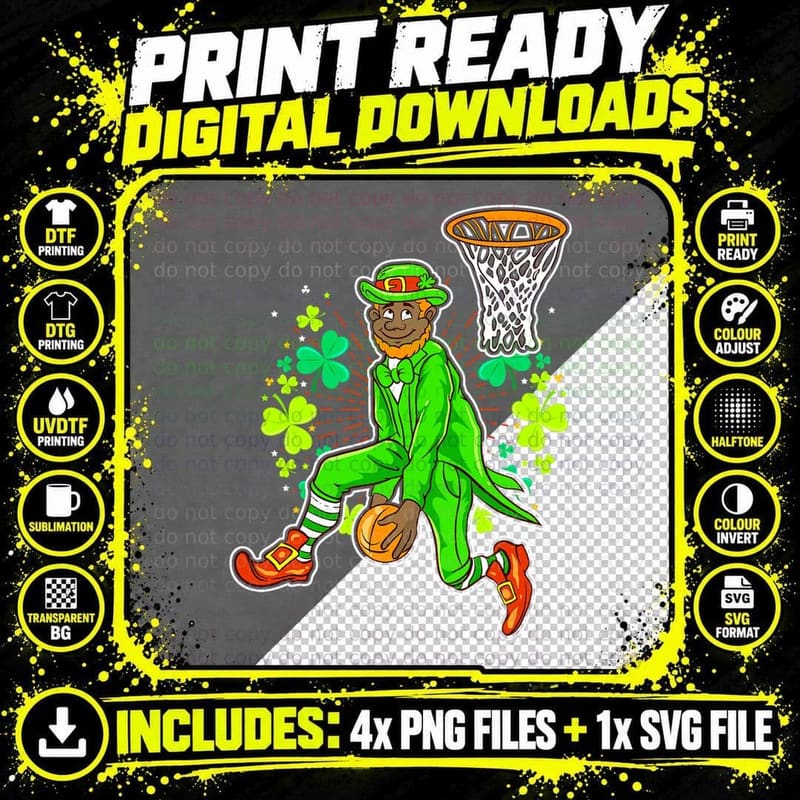 African American Black Leprechaun Basketball St Patricks Png SVG Digital Bundle