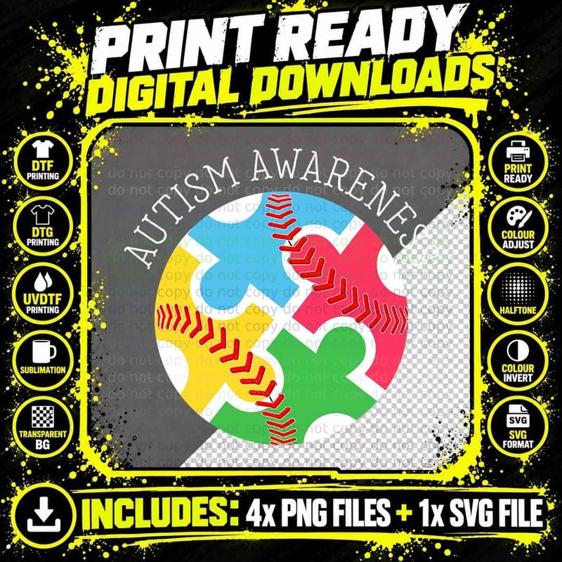 Autism Awareness Autism Support Baseball T-Shirt Png SVG Digital Bundle