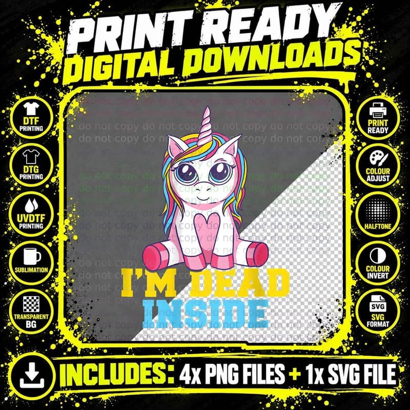 Backprint I M Dead Inside Unicorn Classic T-Shirt Png SVG Digital Bundle