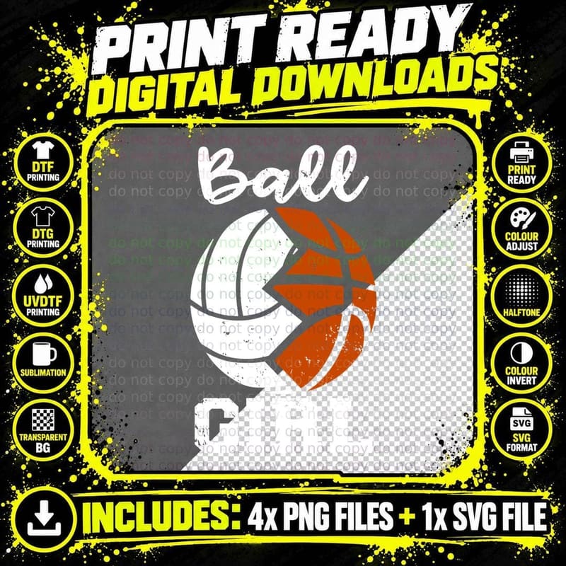 Ball Girl Funny Volleyball Basketball Girl Pullover Png SVG Digital Bundle