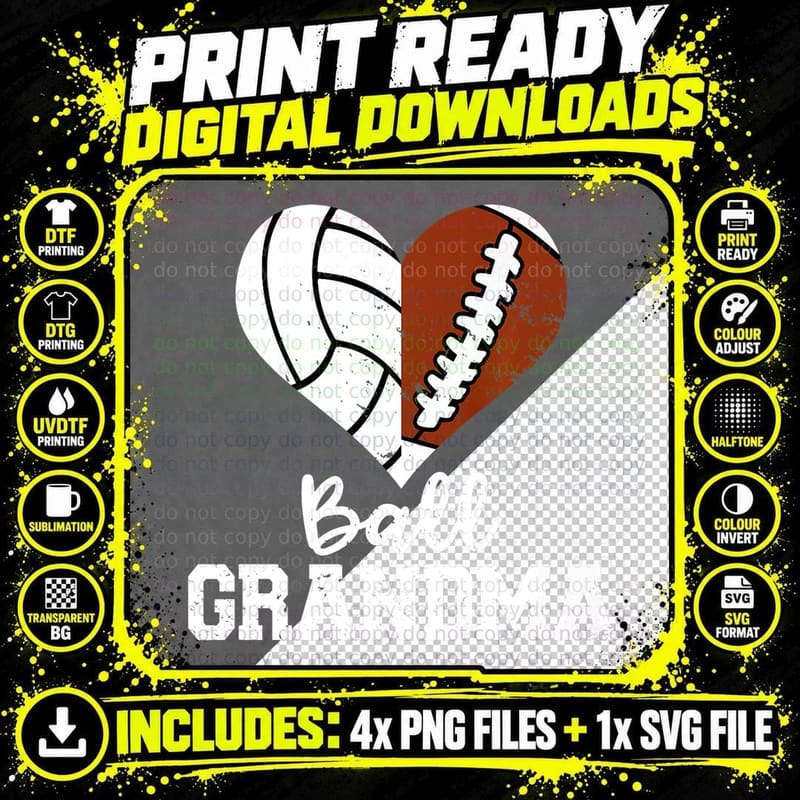 Ball Grandma Funny Football Volleyball Grandma, Funny Png SVG Digital Bundle