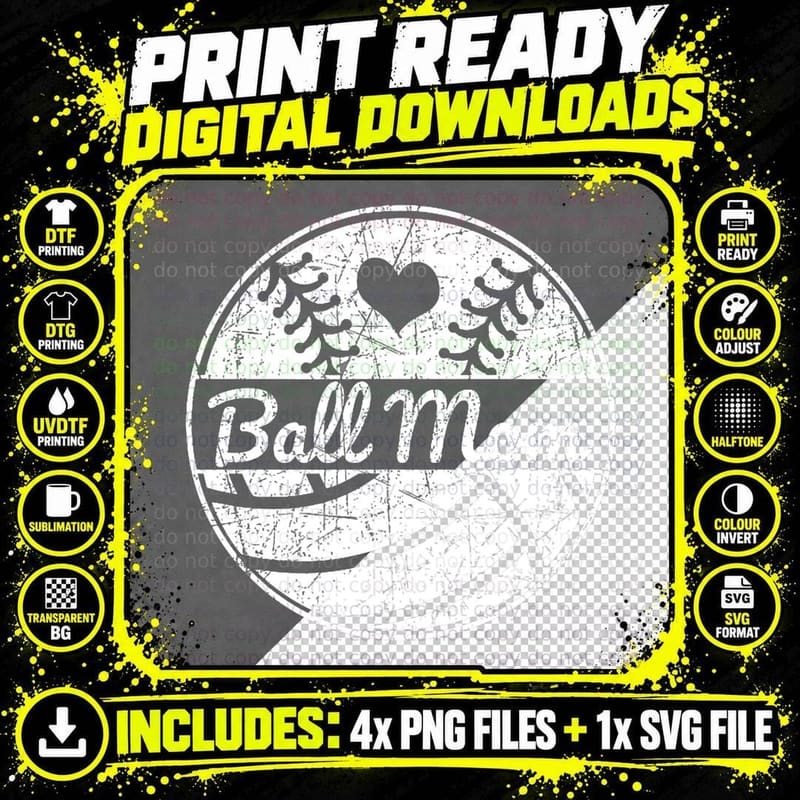 Ball Mom Half Baseball Softball Half Volleyball Mom Png SVG Digital Bundle