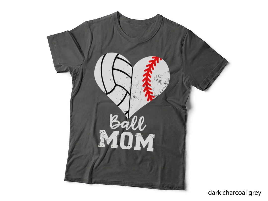 Ball Mom Heart Funny Baseball Volleyball Mom Pullover Hoodie T-Shirt