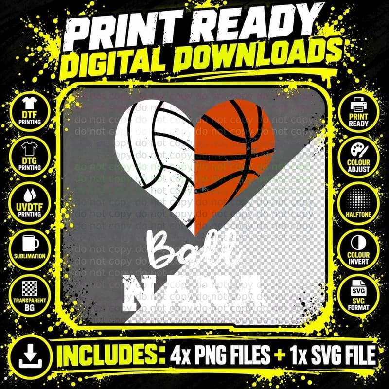 Ball Nana Funny Basketball Volleyball Nana T-Shirt Png SVG Digital Bundle