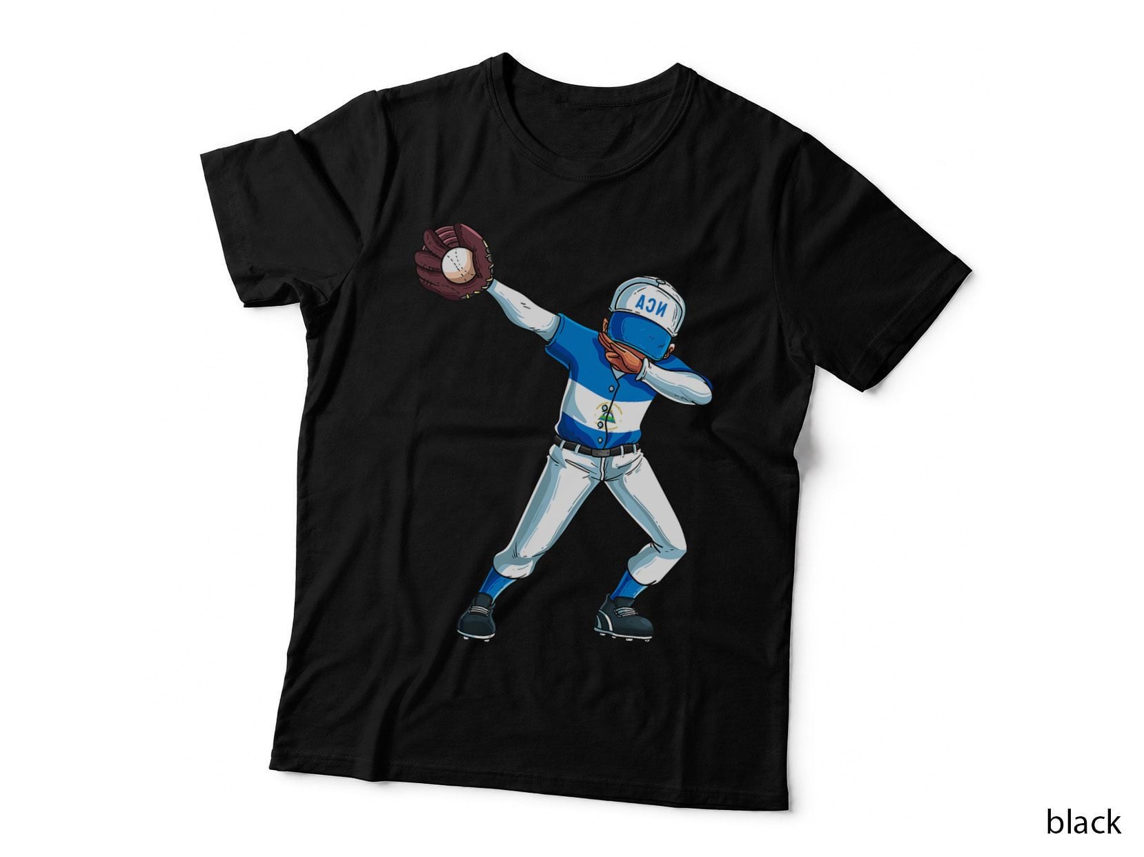 Baseball Dabbing Nicaragua Player Catcher Pitcher Men Kids T-Shirt