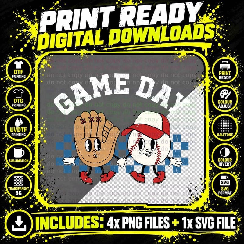 Baseball Game Day Retro Groovy Sports Fan Baseball Lover Png SVG Digital Bundle