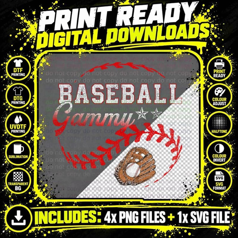 Baseball Gammy Love Playing Baseball Funny T-Shirt Png SVG Digital Bundle
