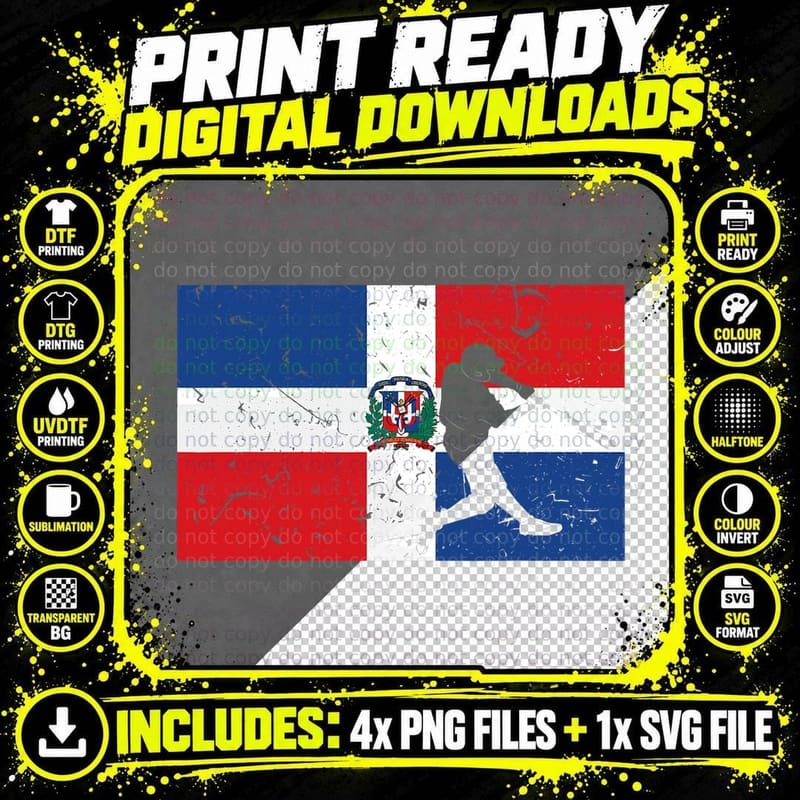 Baseball League Dominican Republic National Flag T-Shirt Png SVG Digital Bundle