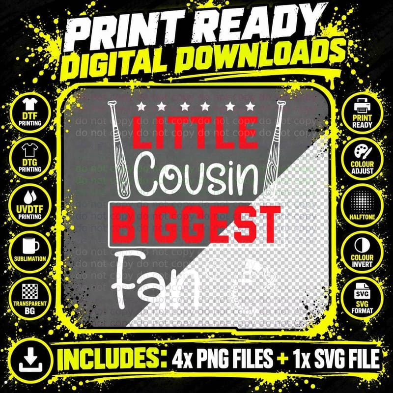 Baseball Little Cousin Biggest Fan Players Happy to Me Png SVG Digital Bundle