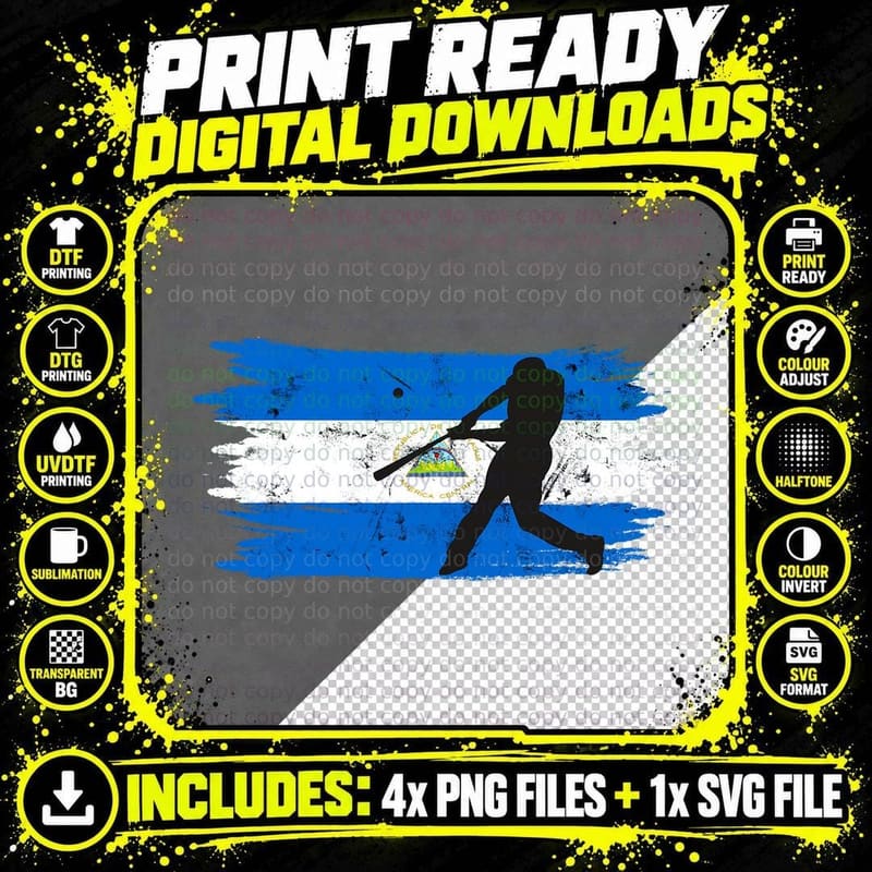 Baseball Nicaragua Flag Nicaraguan Beisbol in Png SVG Digital Bundle