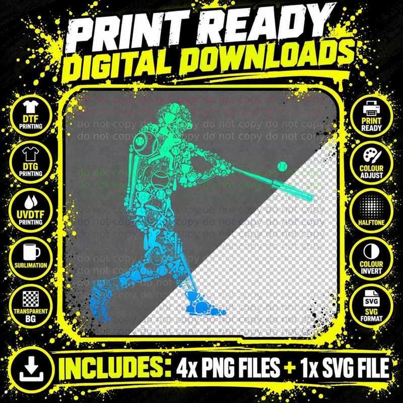 Baseball Player Batter Youth Men Kids Boys T-Shirt Png SVG Digital Bundle