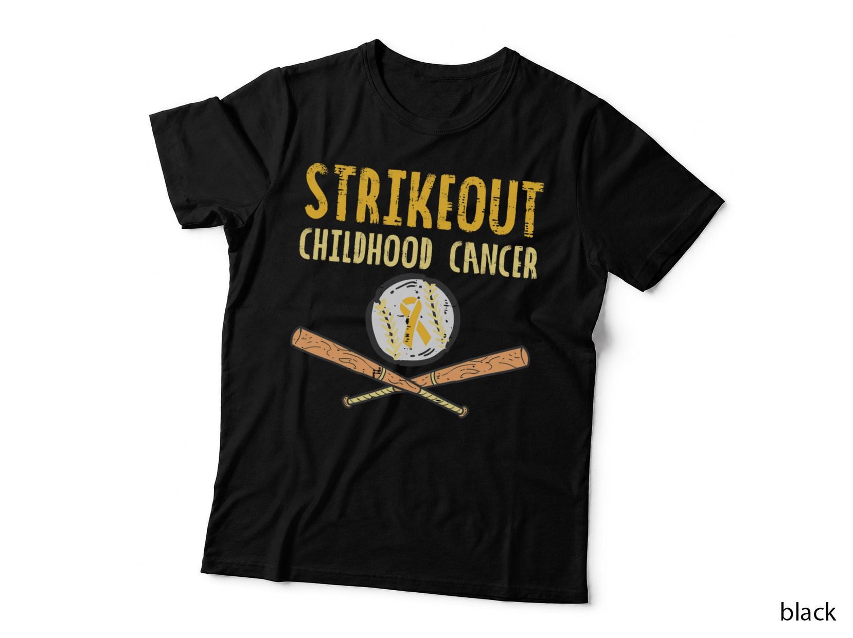Baseball Strikeout Childhood Cancer Awareness Ribbon Support T-Shirt