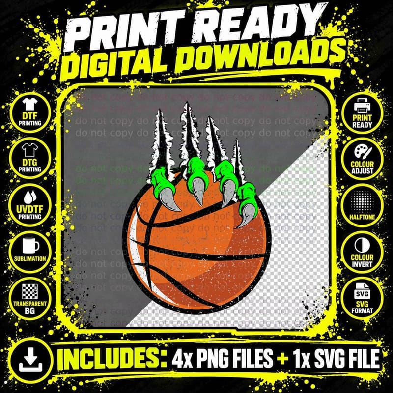 Basketball Dragon Claw Vintage T-Shirt Png SVG Digital Bundle