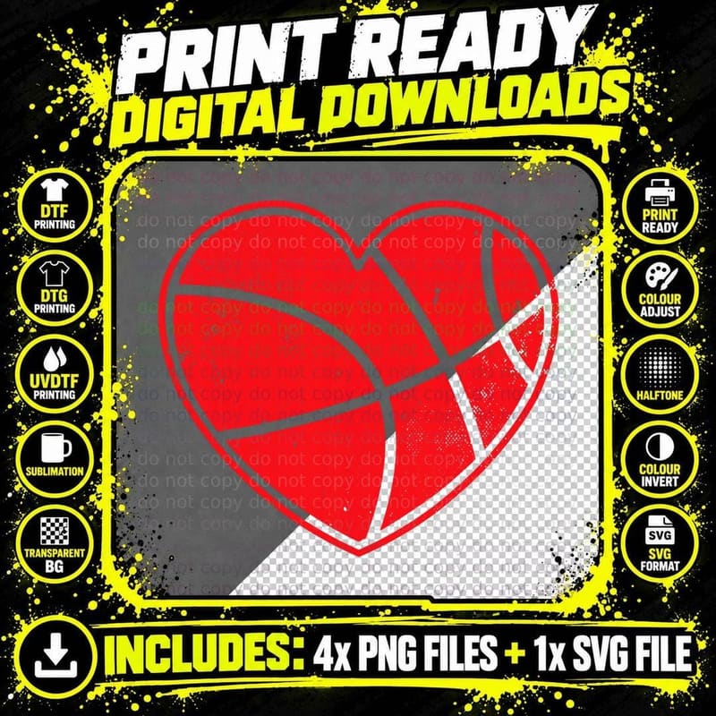 Basketball Heart Love Valentines Day Graphic Women Kids Png SVG Digital Bundle