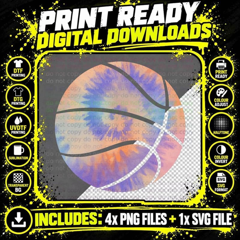 Basketball Tie Dye Colorful Rainbow Basketball Player Png SVG Digital Bundle