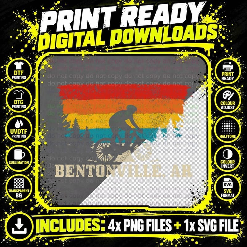 Bentonville Arkansas Vintage Mountain Bike Cycling Png SVG Digital Bundle