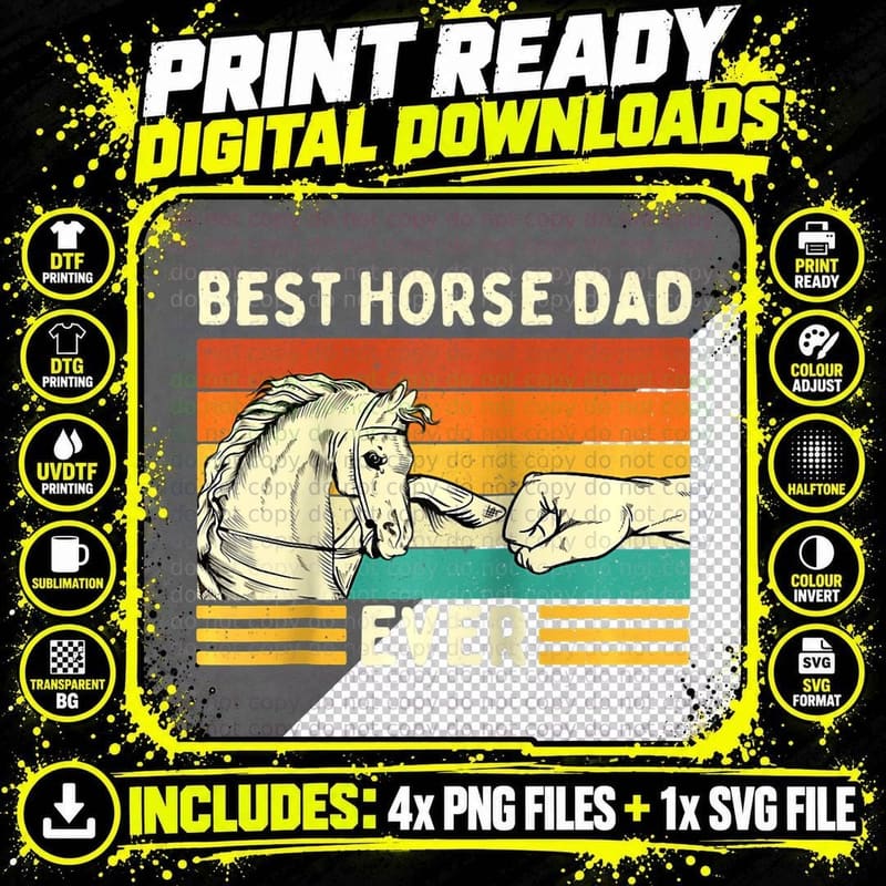 Best Horse Dad Ever - Retro Horses Horseman Equestrian Png SVG Digital Bundle